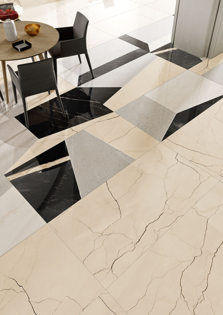 Ceramica Fioranese Sound of Marbles Beige Antico 74x148 FioMood Nero 74x148 pavimenti interni